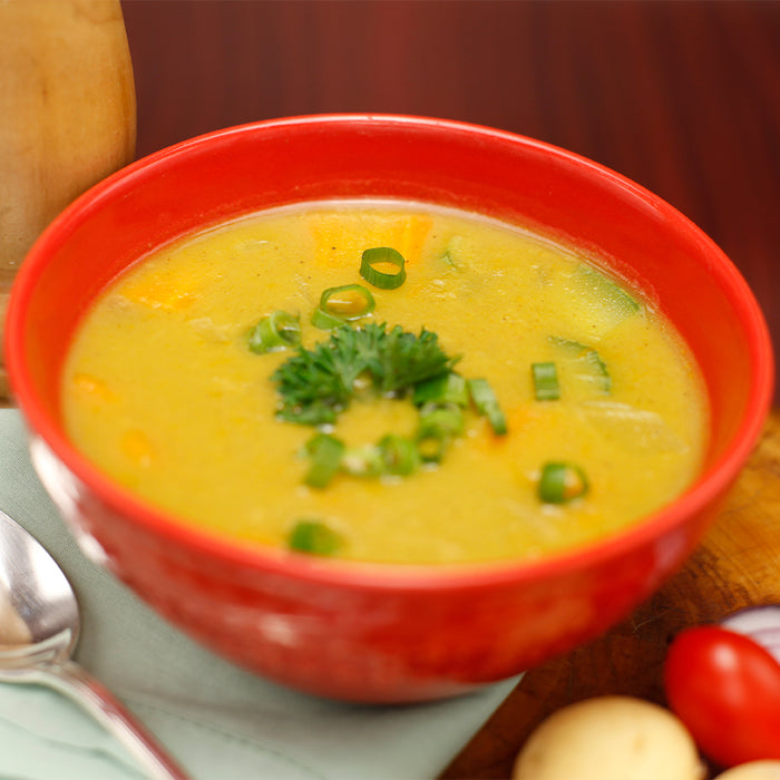 Sopa Vegetariana de Legumes ao Curry Picante